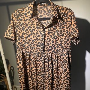 MISSGUIDED A Line Babydoll Dress Leopard Oversized